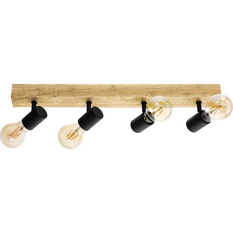 Plafonnier Rural Townshend 3 4 lumières noir avec bois - 99481