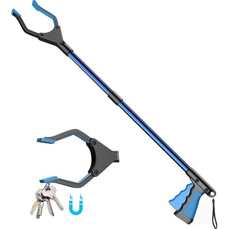 Pick Up Tools, Telescopic Pliers, 32" Long Grappling Hook Stick with Strong Handle Magnetic Tip, Lightweight Head 90° Rotatable for Garbage (Black Blue) (1/5)