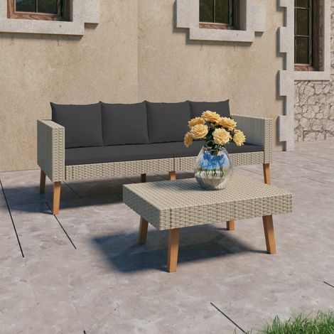Set de muebles de jardín 2 pzas y cojines ratán sintético beige vidaXL