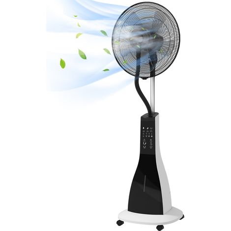 Standventilator Wasser 90W Nebel Rollen 3L Tank 3 Stufen Fernbedienung Oszillierend Schwarz