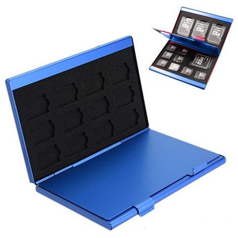 Aufbewahrungsbox aus Aluminium für SD- und microSD-Karten – 4 SD-Kartensteckplätze + 8 TF-Kartensteckplätze – 90 x 60 x 13 mm – 1 Stück (1/5)