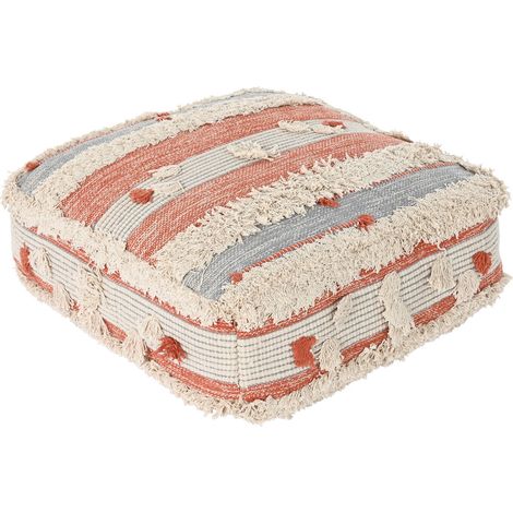 DKD Home Decor Rayures Orange Blanc Pouf 60x60 cm (1/4)