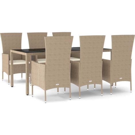 Maison Exclusive - 7-tlg. Garten-Essgruppe mit Kissen Beige Poly