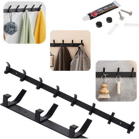 Perchero de pared de 74 cm para baño, 8 ganchos, para loft (1/5)