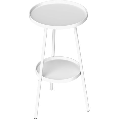 Table jardin ronde 2 niveaux bordure relevée plateau inférieur Ø32x51 cm blanc (1/5)