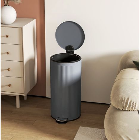 Pattumiera a pedale 30 L con coperchio Soft Close e secchio in metallo, grigio scuro DESVIAE (1/5)