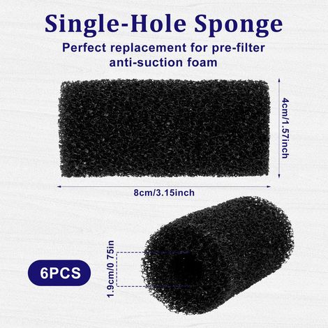 Éponge de Pré-filtration pour Filtre d'Aquarium Mousse de Protection Anti-aspiration pour Crevettes et Alvins Éponge Cylindrique Trou Unique Noir Lot de 6