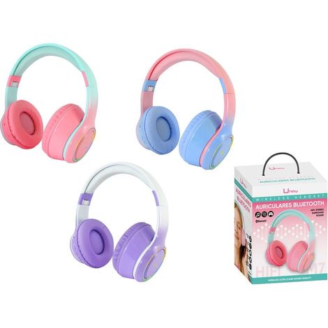 AURICULARES PASTEL BLUETOOTH MICROFONO CON LUZ