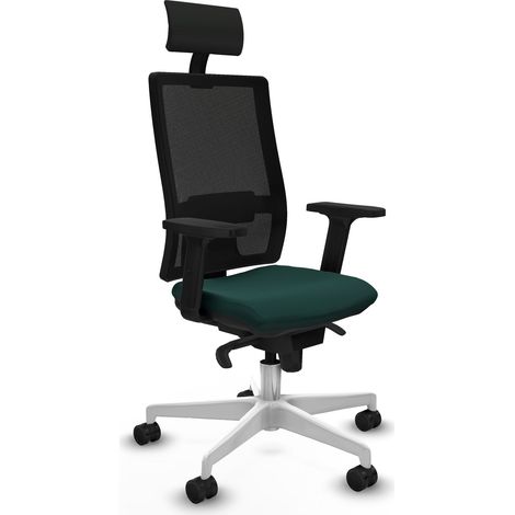 Horna sincro malla negra similpiel verde botella brazos 2D base blanca cabecero fijo ruedas 65mm nailon (1/5)