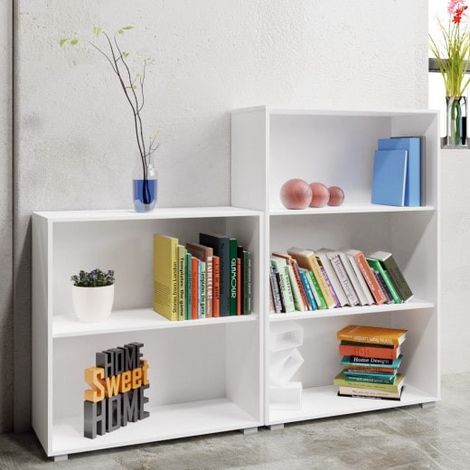 Set d'Étagère 115 cm + 77 cm de haut Colonne bibliothèque Couleur blanche (1/5)