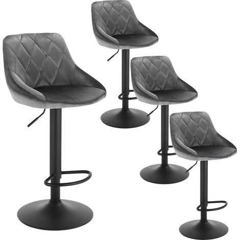 WOLTU 4 x Barhocker Tresenhocker, Gute gepolstert, Samt, Höhenverstellbar, Drehbar, Hocker, Dunkelgrau