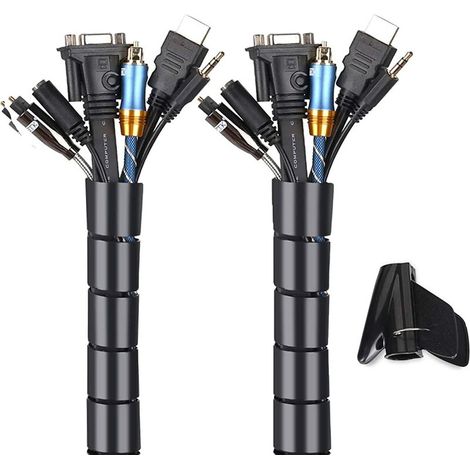 Cache Cable 2 Pack, Flexible Range Câble 2x3m PE Câble Rangement Organisateur de Câble pour Ranger ou Cacher Les câbles, Gaine pour câbles(2.6cm Ø et 2.2cmØ),Noir
