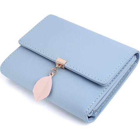Porte-monnaie en cuir PU avec pendentif feuille pour femme (mise à niveau bleue)