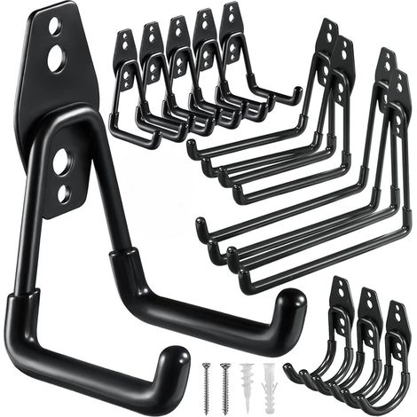 Lot de 12 crochets de garage robustes en acier utilitaire, crochets de rangement pour garage, support mural et organisateur pour organiser les outils