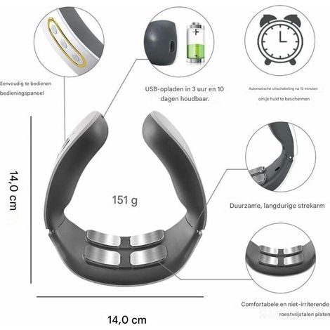 Massaggiatore per il collo con funzione riscaldante – Massaggiatore elettrico 11 in 1, 6 modalità e 9 livelli di intensità, 1 pezzo (Wit) (1/5)