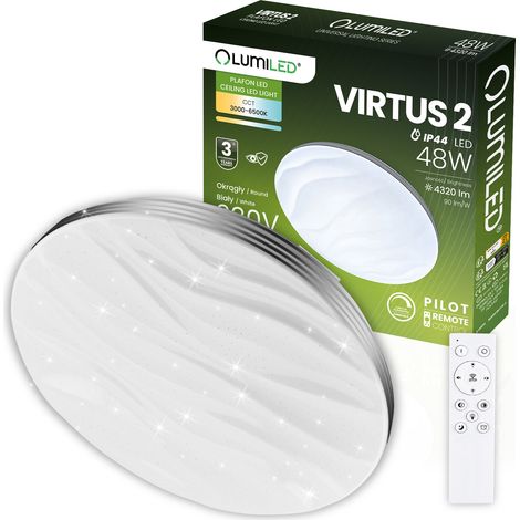 Lámpara de techo LED de superficie VIRTUS2 48W IP44 CCT blanca redonda de 38 cm + mando a distancia LUMILED (1/5)