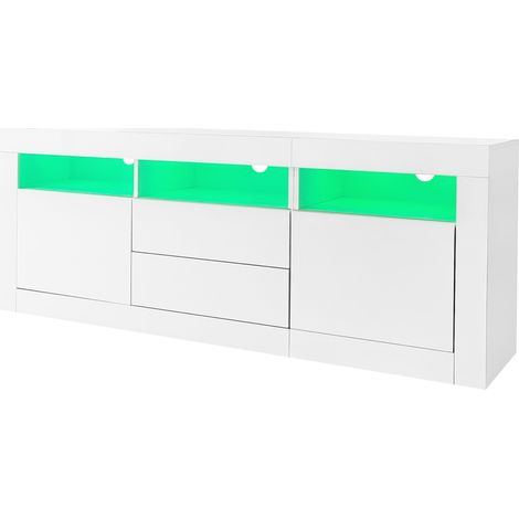 Mobile TV lucido bianco 160x35x60 cm con LED, 3 vani, 2 ante, 2 cassetti (1/5)