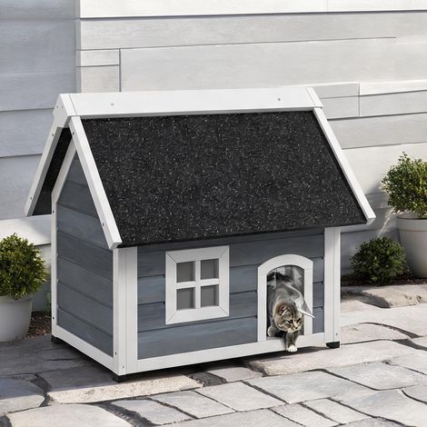 Maison pour chat coloris gris en tannenholz 77 x 57,5 x 68 cm (1/5)