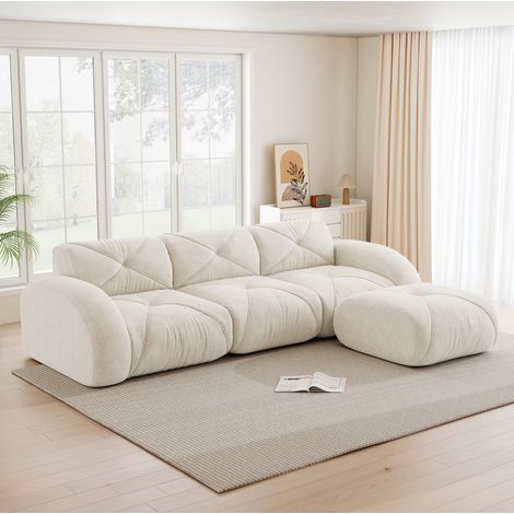 FloraGrace Canapé modulable 3 places, chenille beige clair, structure sans cadre, confort souple pour salon (1/5)