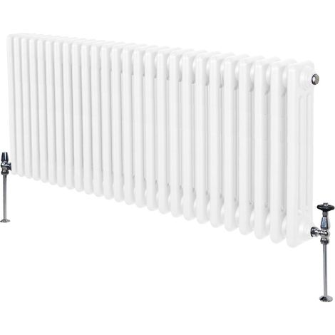 Radiatore Termosifone a 3 Colonne 600mm x 1192mm Moderno Centralizzato Bianco in Acciaio Inox Orizzontale a Parete Cucina Soggiorno Bagno Kit di Fissaggio e Spazzola Inclusi