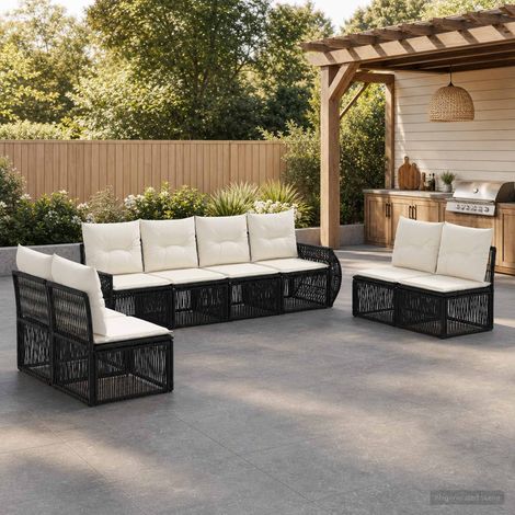 vidaXL Ensemble de canapé de jardin 8 pc Noir et blanc crème polyrotin (1/5)