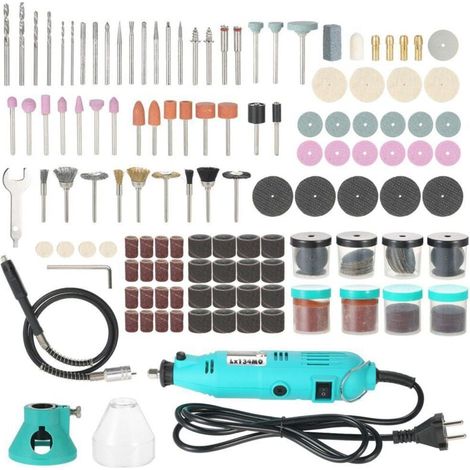 Mini Meuleuse Electrique 130W Mini Perceuse Modelisme/Outil Rotatif Multi-usage - Sculpter/Découper/Polir/Ponçage/ 388 Accessoires pour Artisanat & Création de Bricolage (1/3)