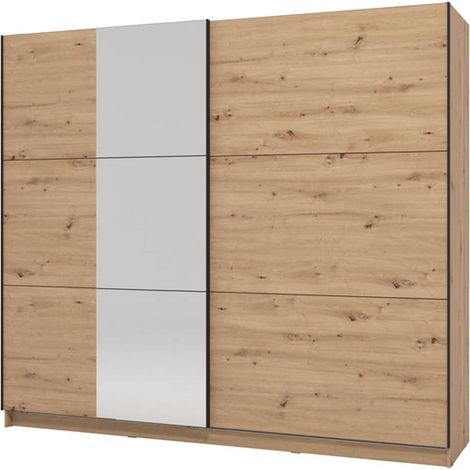 Armario Grande Sorgono, Ropero Dormitorio con Barras, 8 Estantes, Puertas Correderas, 236.5x210h cm Roble Nodo Marrón
