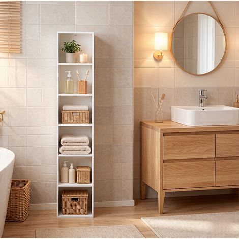 Meuble rangement 30x24x158,4 cm 6 cases blanc HAVRYA (1/5)