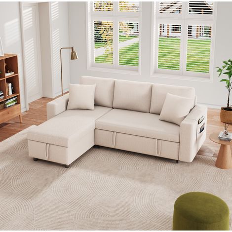 CHICFURN Divano angolare convertibile 219,5x142,5x83 cm beige, contenitore, reversibile (1/5)