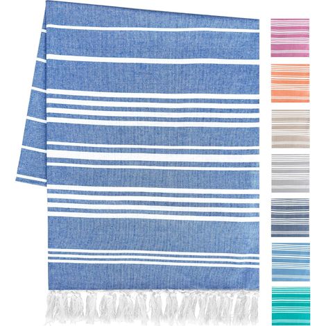 Serviette De Plage en Coton Drap De Plage Couverture Pique Nique Natte De Plage Plaid en Coton Serviette De Bain Plage Serviette De Plage XXL (Bleu Ciel) (1/5)