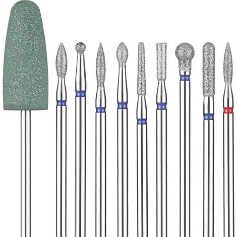 Forets à ongles - Lot de 10 - Acier inoxydable - Manucure russe - Pour perceuse électrique - 3/32" (1/5)