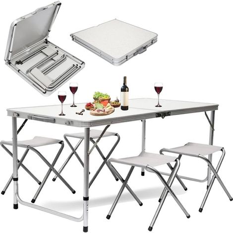 TrAdE Shop Traesio - Set Tavolo Pieghevole Con 4 Sgabelli Da Esterno Giardino Pic Nic Campeggio Salvaspazio - (1/5)