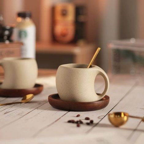 Tazze da caffè spesse e attraenti, nuove, graziose tazze e piattini, crema opaca, 250 ml (1/4)
