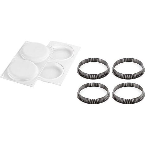 Silikomart set 4 forma ø 120 mm tonda per forno in plastica forata + stampo in silicone resistente + 230°