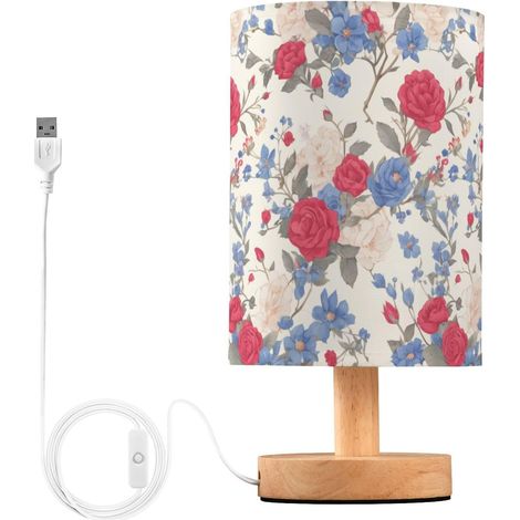 Lampe de table à motif floral rouge bleu blanc patriotique rose (1/5)