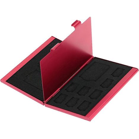 Boîte de rangement en aluminium 12 en 1 pour cartes mémoire, grande capacité (rouge) (1/5)