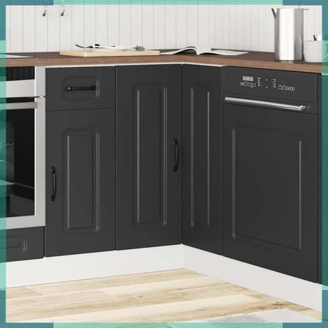 853508 Armoire d'angle de cuisine Kalmar noir bois d'ingénierie (1/5)