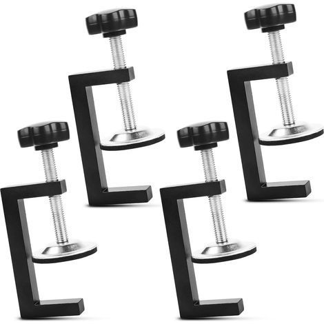 Set of 4 C-Clamps - Universal Screw Clamps - Adjustable Clamping Support - Small C-Clamp - Universal Desk Clamp (Black) (1/5)