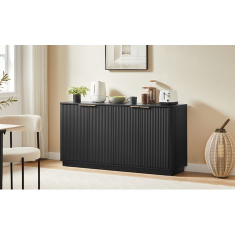 Aparador de MDF negro 160x40x80 cm, 4 puertas, frente ondulado con veta vertical (1/5)