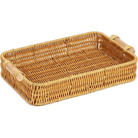 Plateau Rectangulaire en Rotin avec Poignées – Plateau de Service Tressé, Corbeille à Pain 30cm (1/5)
