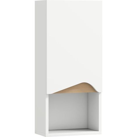 Armoire de salle de bain murale avec porte à fermeture amortie et compartiment ouvert, 30 x 17 x 67 cm, blanche