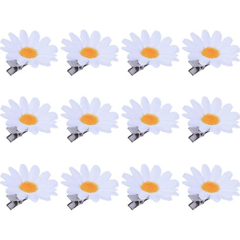 Lot de 12 pinces à cheveux marguerite, barrettes à fleurs, épingles à cheveux, accessoires de coiffure de mariage pour bébés, enfants, filles, tout-petits et femmes (blanc) (1/5)
