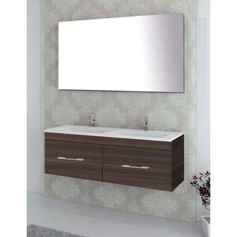 Conjunto de Baño Suspendido Florencia cajones - 8 colores distintos -14 medidas - incluye mueble, lavabo y espejo - Fresno Tea 120 x 45 cm 2 Senos (1/3)