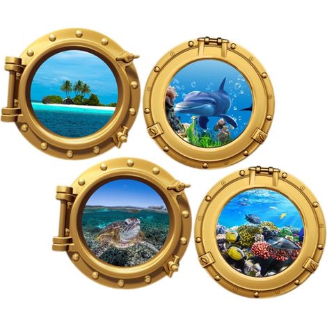 Lot de 4 stickers muraux dauphin 3D décoratifs pour chambre (1/5)