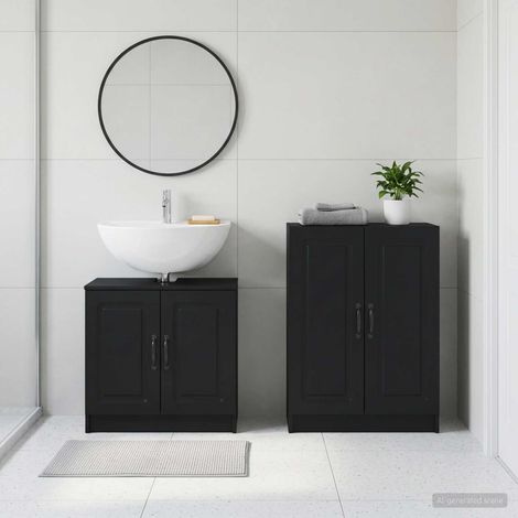 vidaXL 2 Piece Bathroom Cabinet Set UTRECHT Black Engineered Wood (1/5)