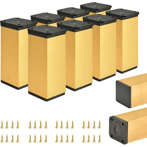8 x Basic-Möbelfüße Querschnitt 40 x 40 mm Höhe 100 mm Farbe: Gebürstetes Gold Inkl. Schrauben (1/5)