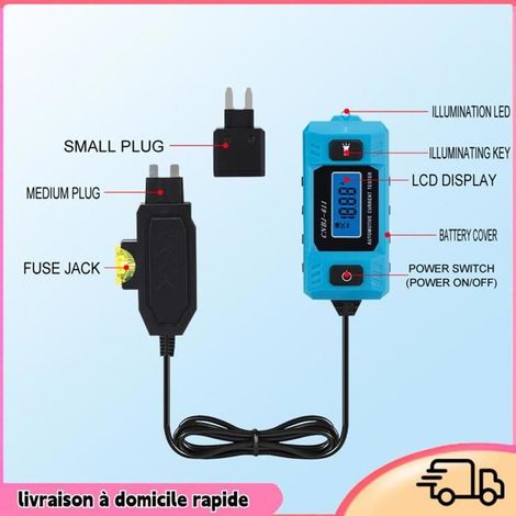 Testeur de courant automobile - DILWE - Écran LCD rétroéclairé - Lampe de poche intégrée - Plage 0,01A à 19,99A (1/4)