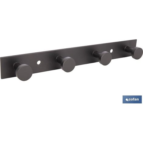 Appendiabiti da parete in acciaio nero con 4 pomelli 21,6 x 2,7 x 2,8 cm