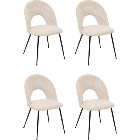 Lot de 4 Chaises en Tissu Côtelé "Raven" 81cm Ivoire (1/5)
