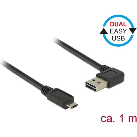 Delock Cable EASY-USB 2.0 Tipo-A macho, sesgado hacia la izquierda y hacia la derecha EASY-USB 2.0 Tipo Micro-B macho negro 1 m
